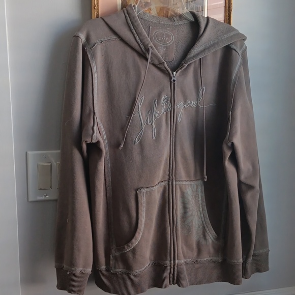 Life is Good Khaki olive green zip up Sweatshirt - Picture 2 of 7